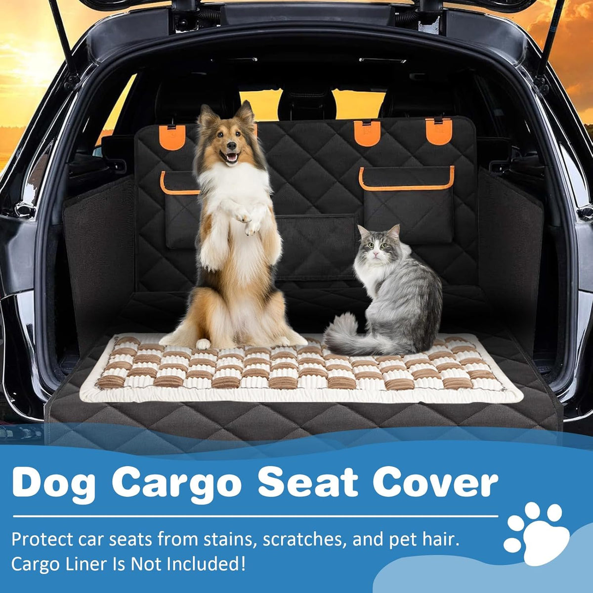VClife Khaki Plaid Dog Car Bed Mat, Non-Slip Backseat Extender Pet Blanket, Washable Dog Bed Mat