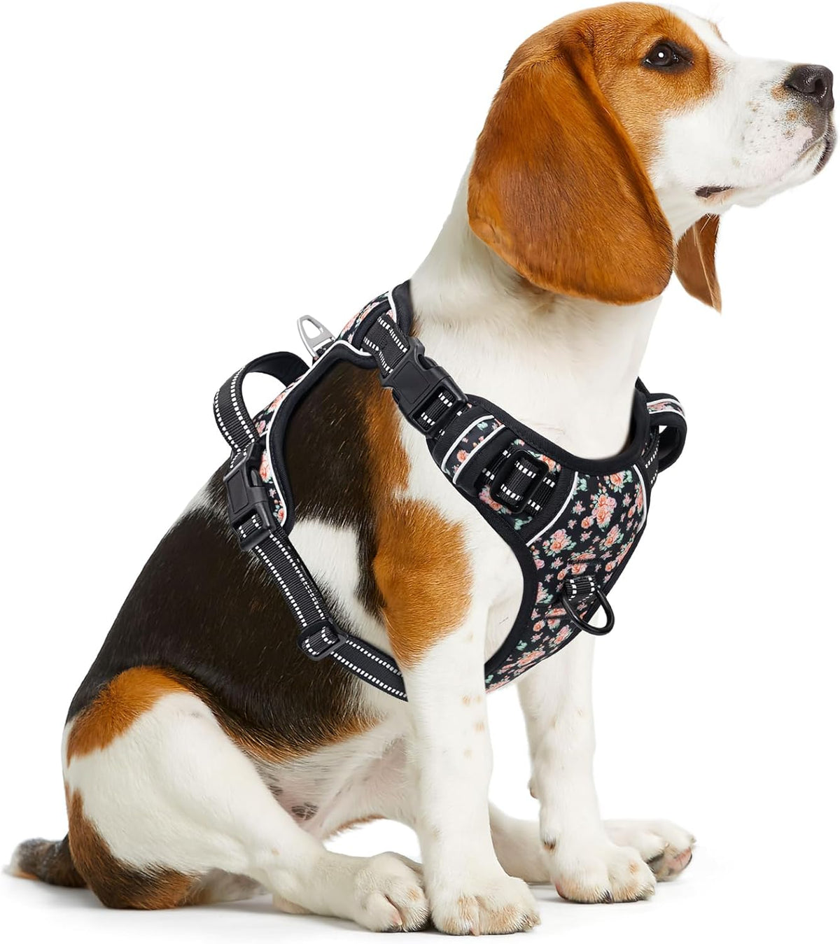 Timos Dog Harness, NO Need Go Over Dogs Head 3 Snap Buckles with 2 Leash Clips, Adjustable Soft