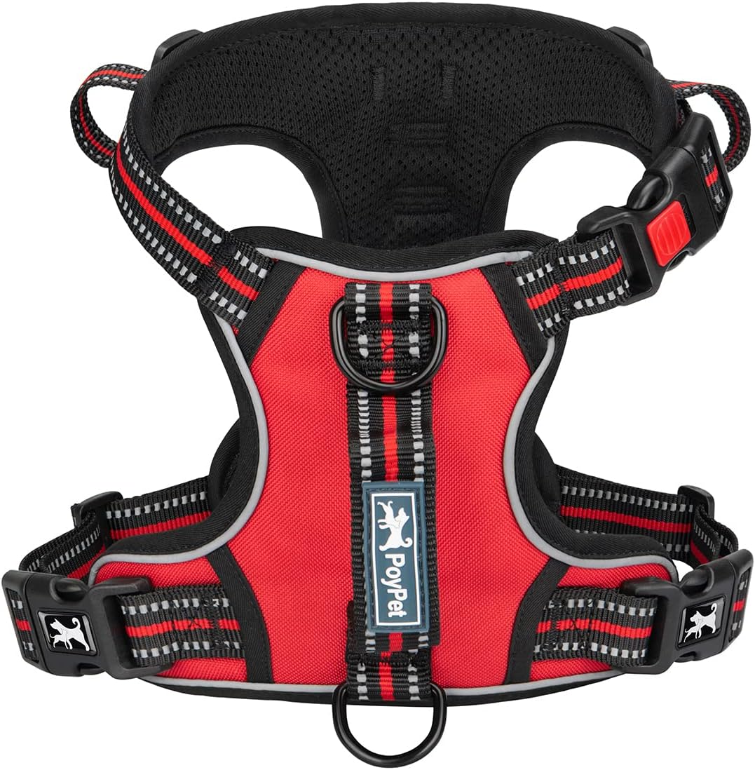 PoyPet No Pull Dog Harness, No Choke Front Clip Reflective Dog Vest with Soft Padded Vertical