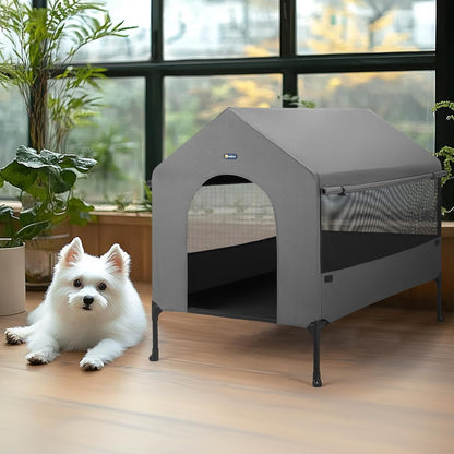 Veehoo 29" Dog House, 2-in-1 Small Dog House Outdoor Indoor Weatherproof, Outside Elevated Dog Cot