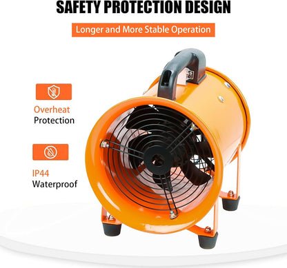 8-Inch High-Velocity Portable Utility Blower Fan, Industrial Exhaust Fan with 16.4ft Flexible Duct