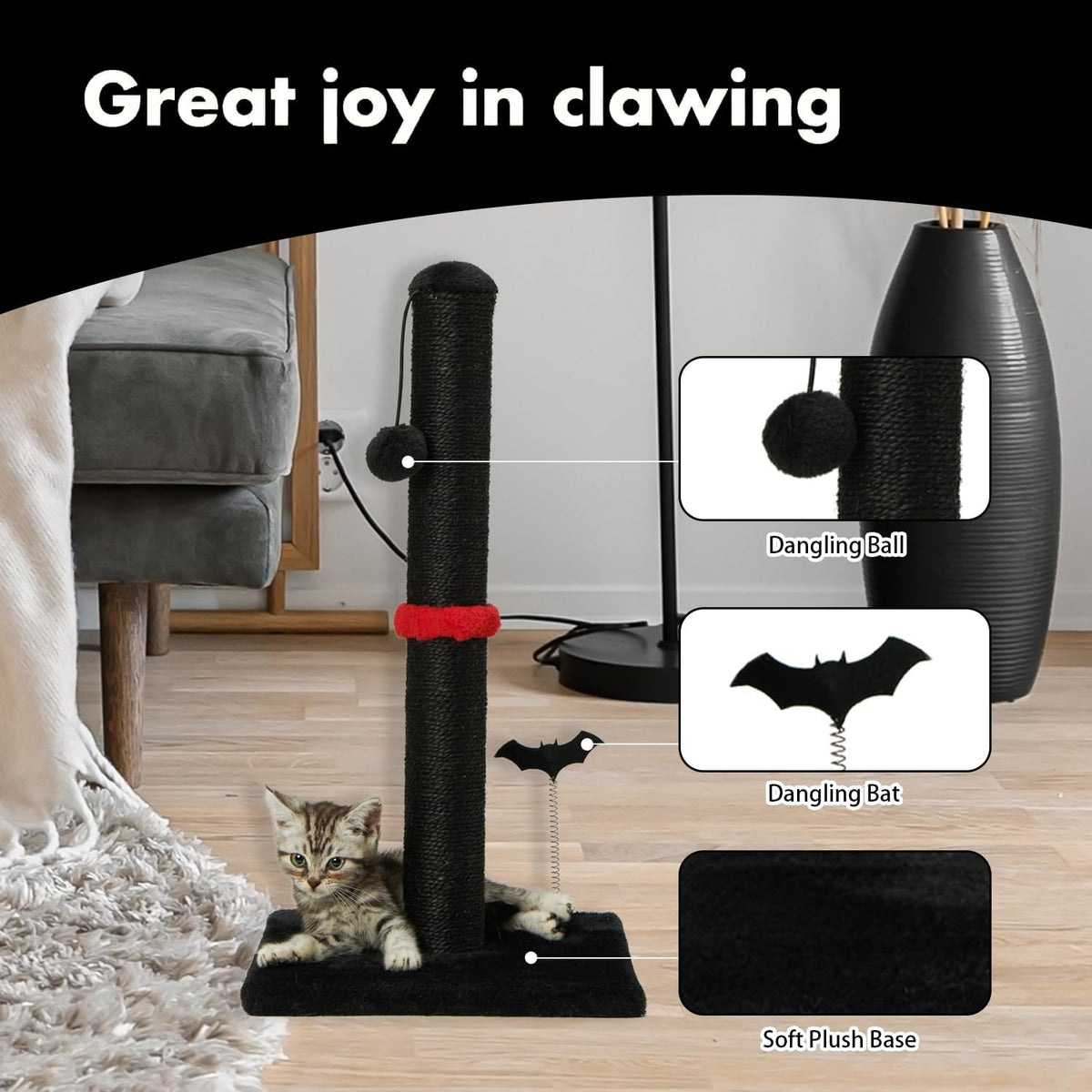 MECOOL Cat Scratching Post Premium Sisal Scratch Posts with Hanging Ball Vertical Scratcher for