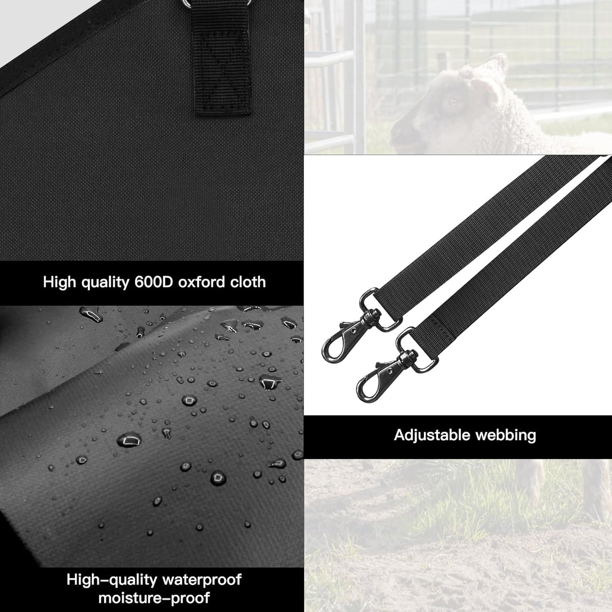 3 Packs Goat Hay Feeder,Hay Bags for Goats,Horses,Sheep,Premium 600D Oxford Cloth,with Metal