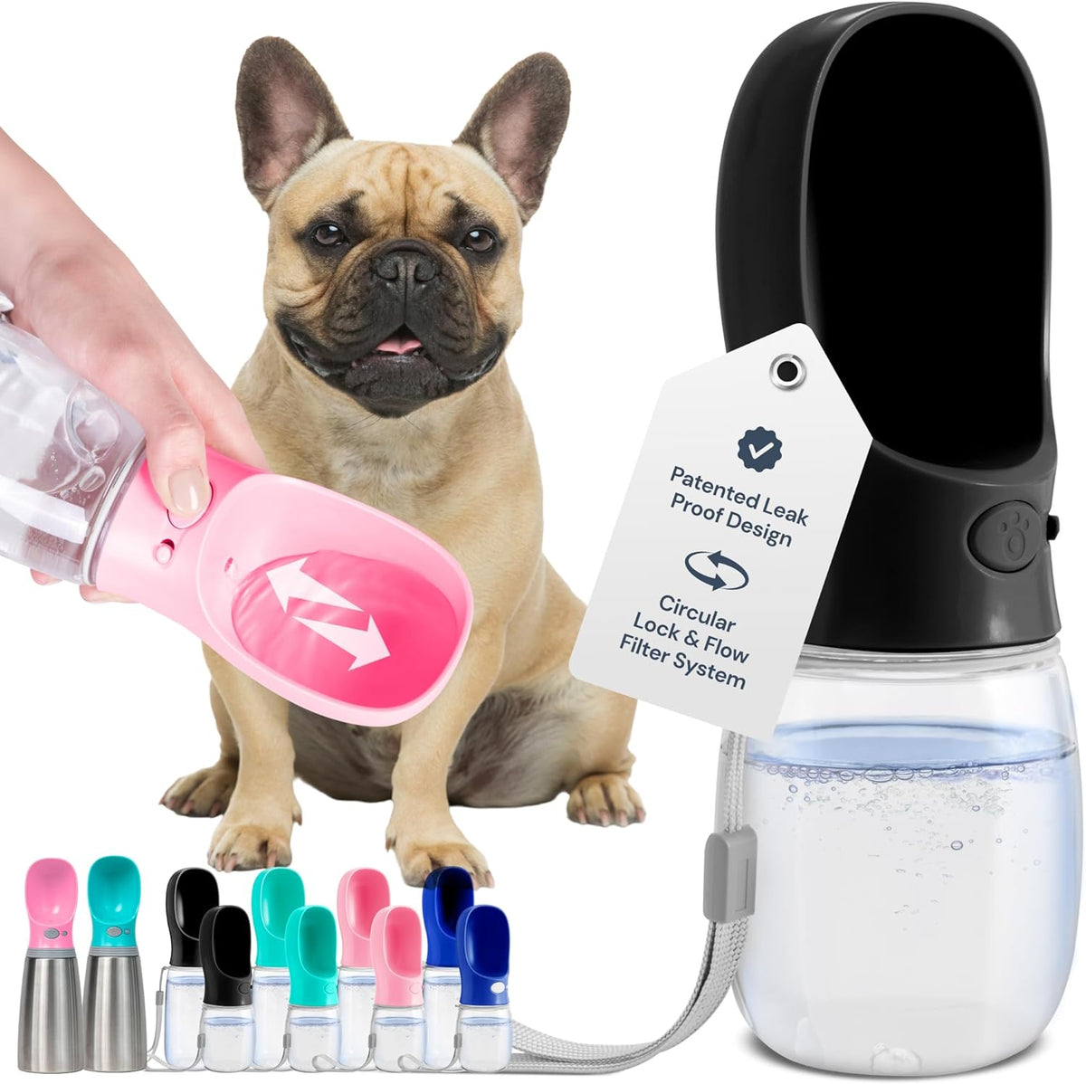 MalsiPree Trail Water Bottle for Dogs - 12oz, Black - Portable Dog Water Bottle & Bowl with
