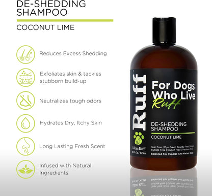 Ruff by Lillian Ruff Deshedding Dog Shampoo | Coconut Lime | Vitamin E, Omega-3, Aloe & Coconut Oil
