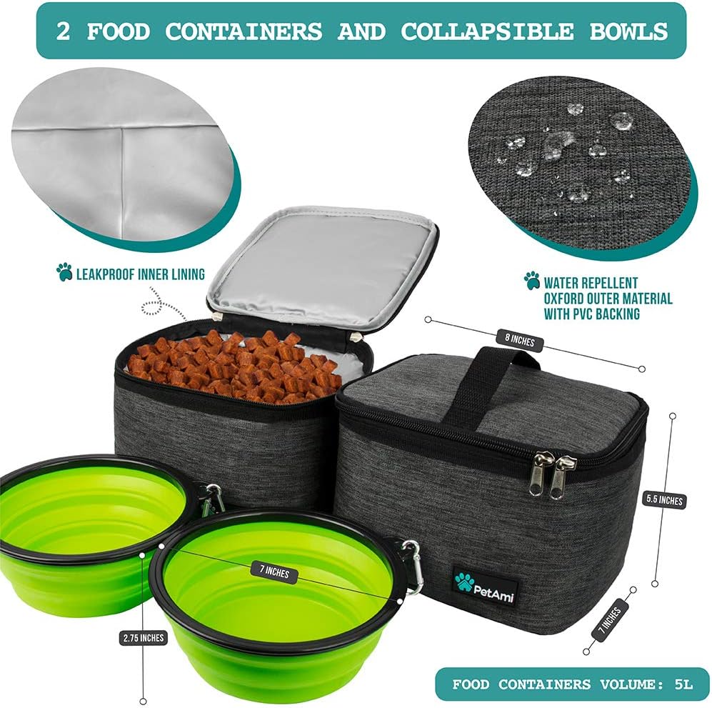 PetAmi Dog Travel Bag - Organizer with Food Container and Bowls, Supplies for Weekend Camping, Cat