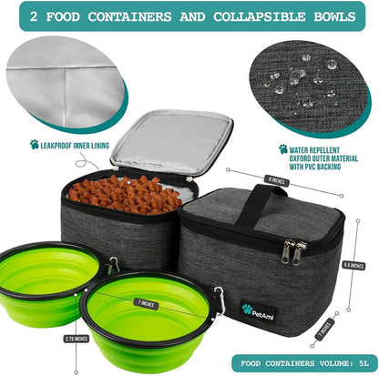 PetAmi Dog Travel Bag - Organizer with Food Container and Bowls, Supplies for Weekend Camping, Cat