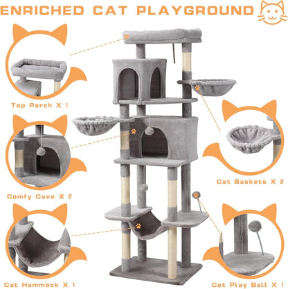 70-Inch Cat Tree,Large Cat Tree Tower with Hammock, Scratching Post, Condo and Multi-Level Cat