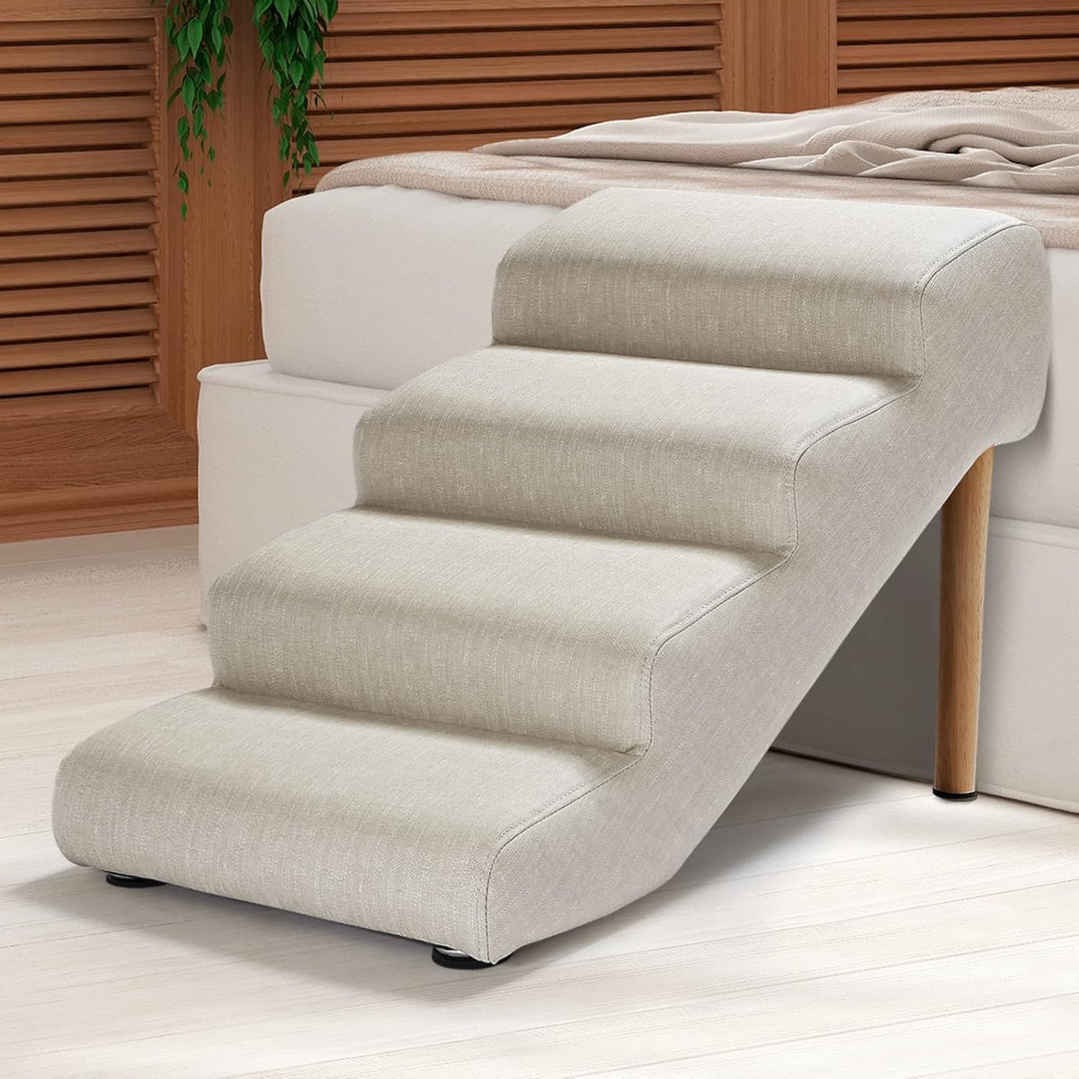 Senneny Imitation Linen Faux Leather Dog Stairs, for Pets up to 150 lbs, Waterproof, Scratch