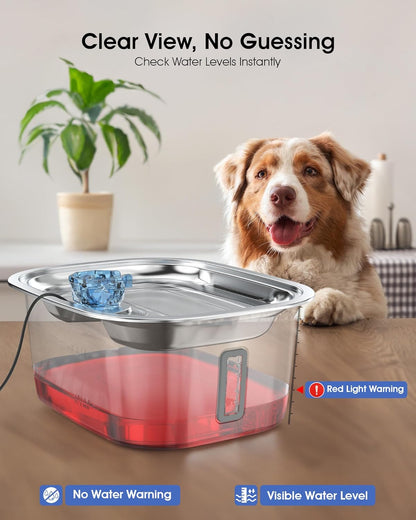 Dog Water Fountain for Large Dogs - 3 Gallon Stainless Steel Dog Water Bowl Dispenser with 4