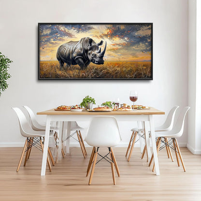 Rhino Large Wall Art Rustic Cool Wild Animal Rhinoceros Pictures Sunset Field Landscape Wall Decor
