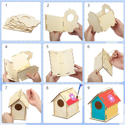 Fennoral 12 Pack Bird House Craft Kit for Kids Make You Own Bird Wind Chime Kit DIY Build and Paint