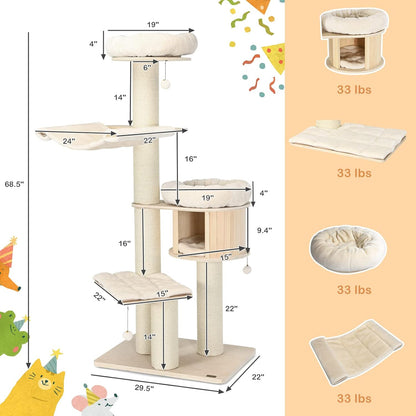 PETSITE 68.5" Tall Cat Tree, Multi-Level Modern Cat Tower with Sisal Scratching Posts, Top Perch