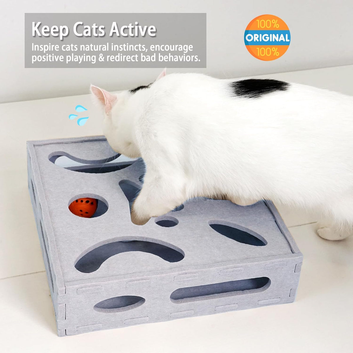 PETKARAY Felt Cat Puzzle Toy, Interactive Cat Toys for Indoor Cats, Interactive Maze for Kitten