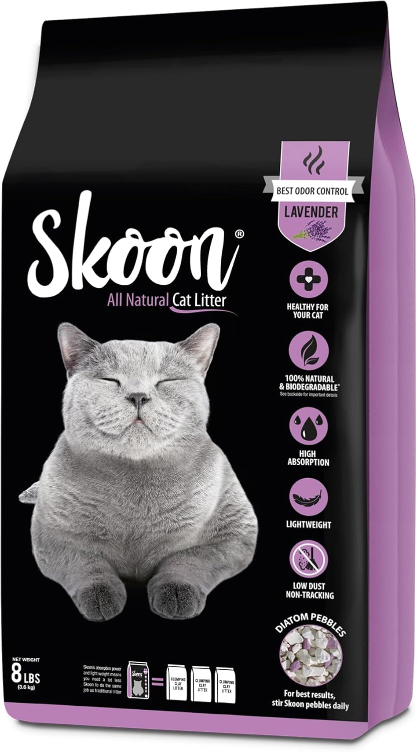 Skoon All Natural Cat Litter (1 Bag) - Lavender - Lightweight, Low Tracking, Non-Clumping Diatom