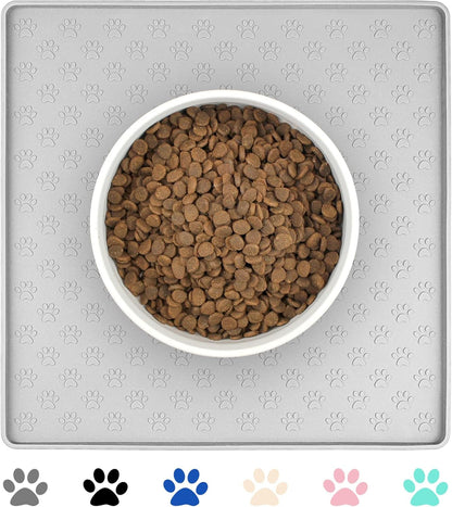 Ptlom Dog Food Mat Anti-Slip Bowl Mats for Food and Water, Waterproof Silicone Pet Placemat with