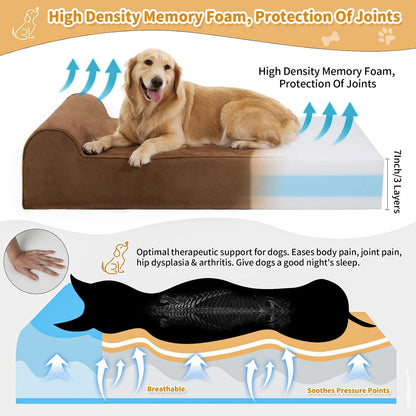 Large Orthopedic Dog Bed, 7" Memory Foam with Waterproof Liner, Chew Resistant Microsuede Cover