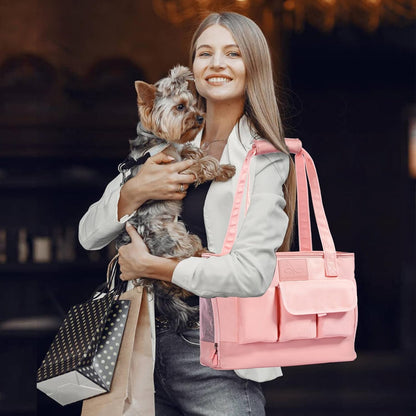 Dog Carrier, Cat Carrier, Pet Carrier, Foldable Waterproof Premium PU Leather Oxford Cloth Dog