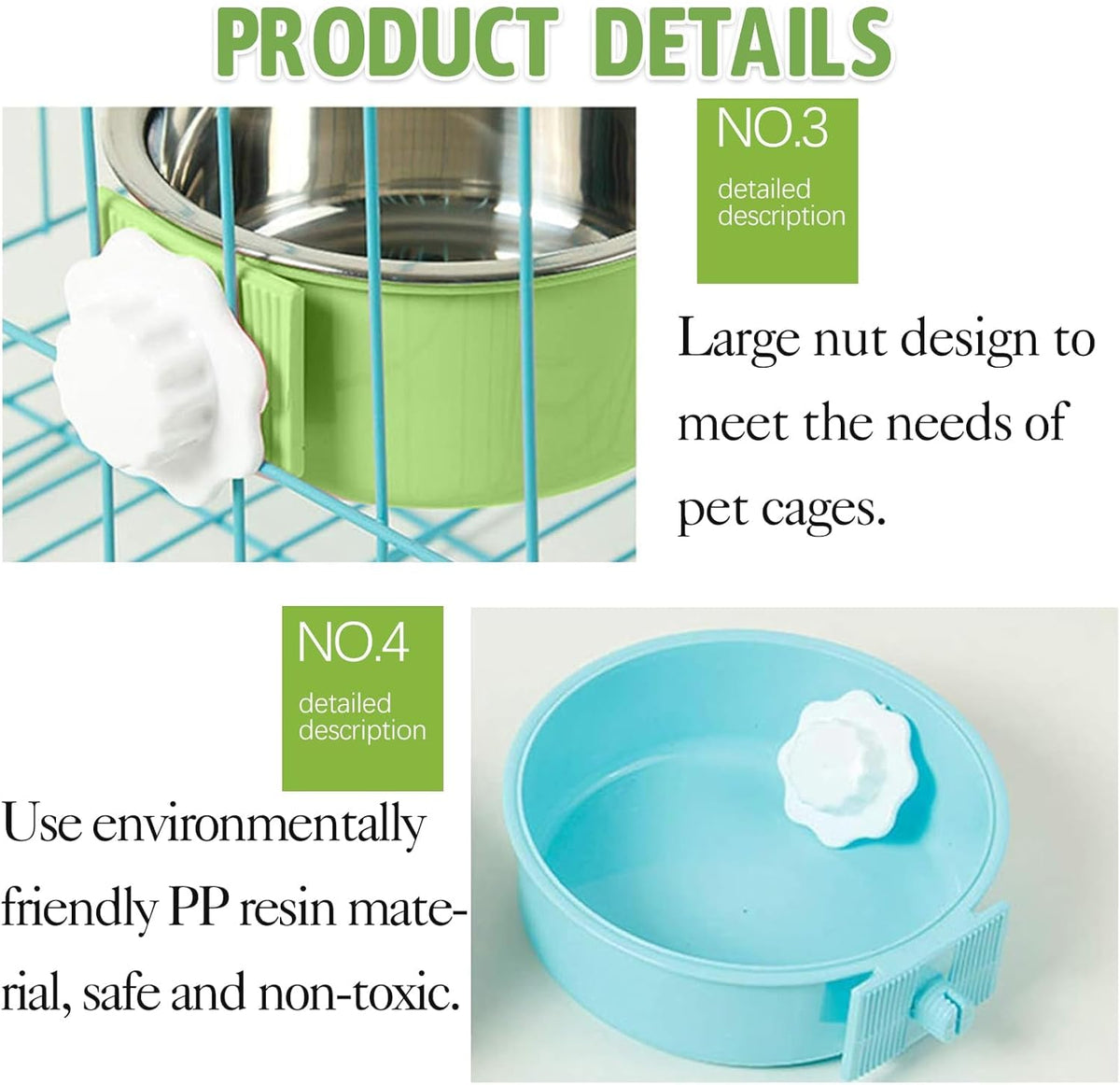 kathson Crate Dog Bowl 2pcs, Removable Stainless Steel Hanging Pet Kennel Cage Bowl Food & Water
