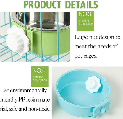 kathson Crate Dog Bowl 2pcs, Removable Stainless Steel Hanging Pet Kennel Cage Bowl Food & Water