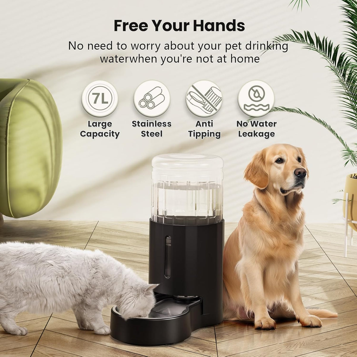 CZPET Automatic 7L Dog and Cat Water Dispenser with Stainless Steel Bowl Gravity Waterer,100%