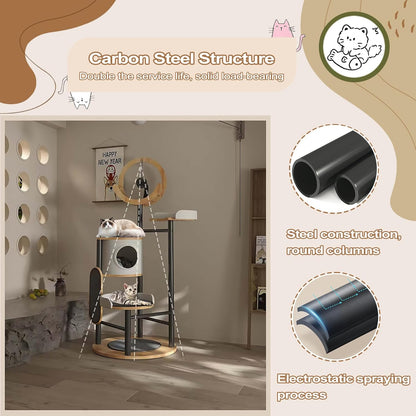 Cat Tree, 66In Cat Tower with Scratching Post, Tall Multi-Level Cat Houses for Indoor Cats Large