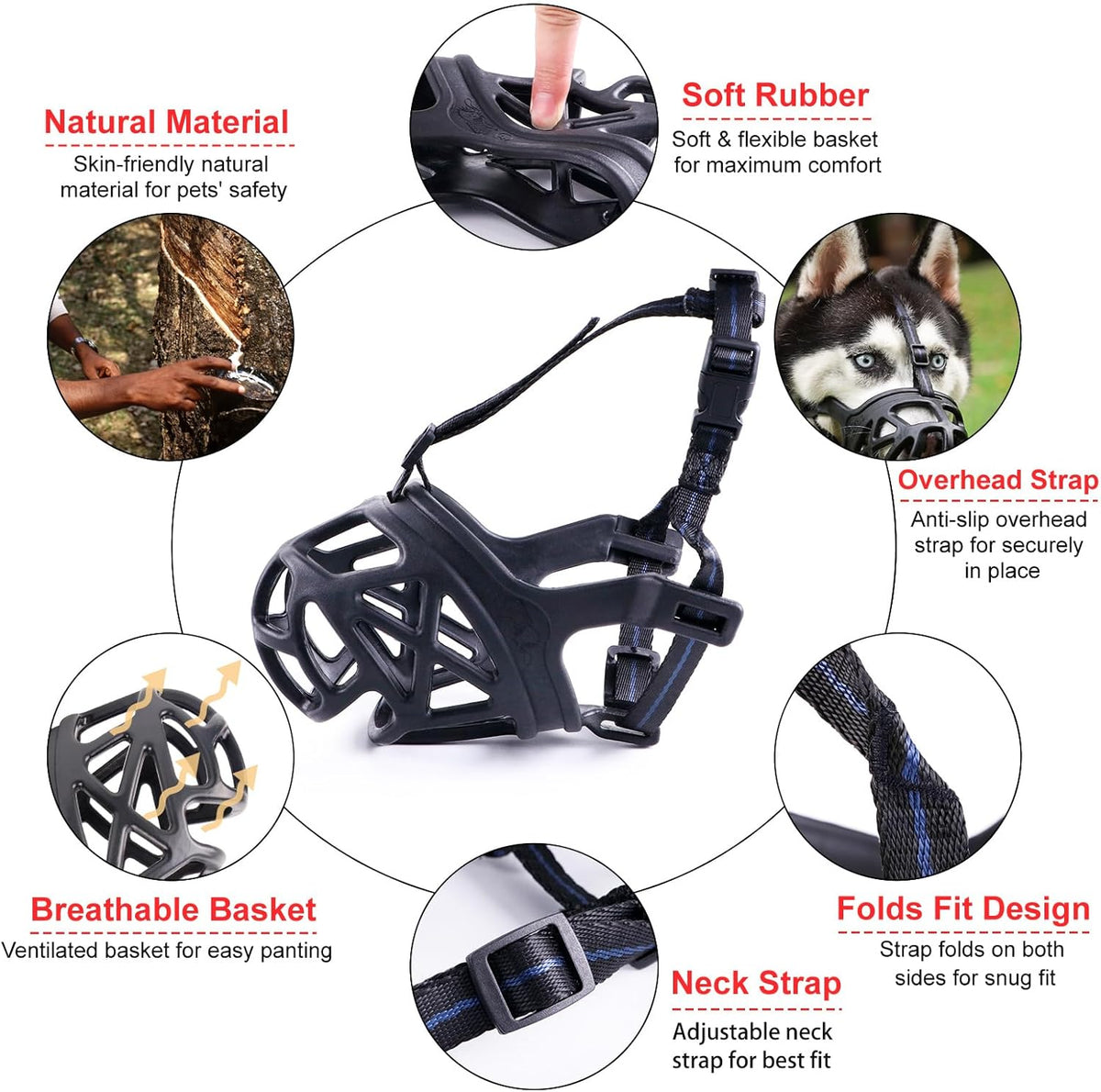 Mayerzon Dog Muzzle, Breathable Basket Muzzles for Small, Medium, Large and X-Large Aggressive Dogs