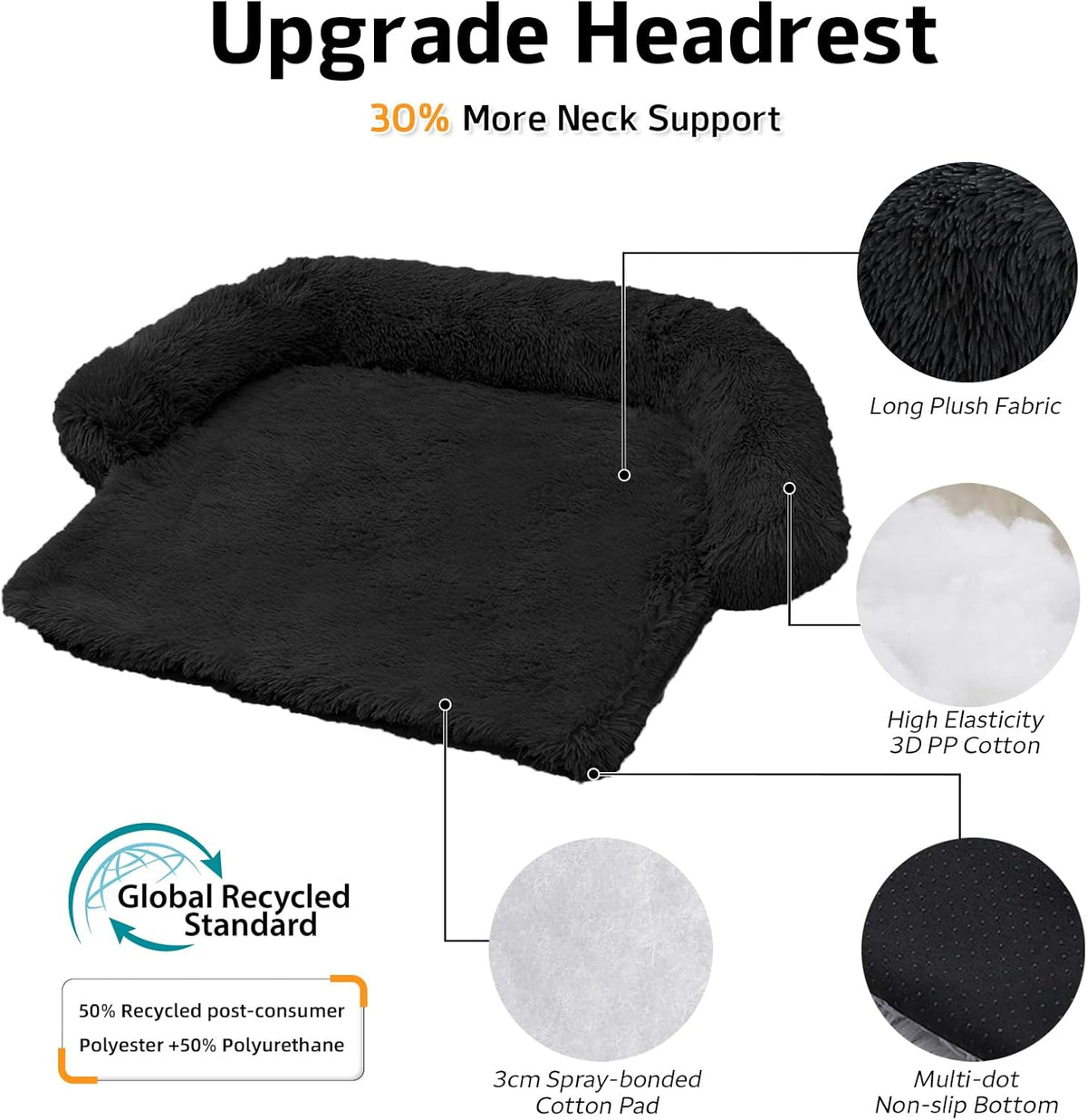 GGIB Calming Dog Bed Fluffy Plush Dog Mat for Furniture Protector with Removable Washable Cover for