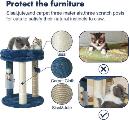 MECOOL Cat Scratching Post Tree with Tower Soft Bed.Natural Quality Sisal Carpet Jute Scratch Posts