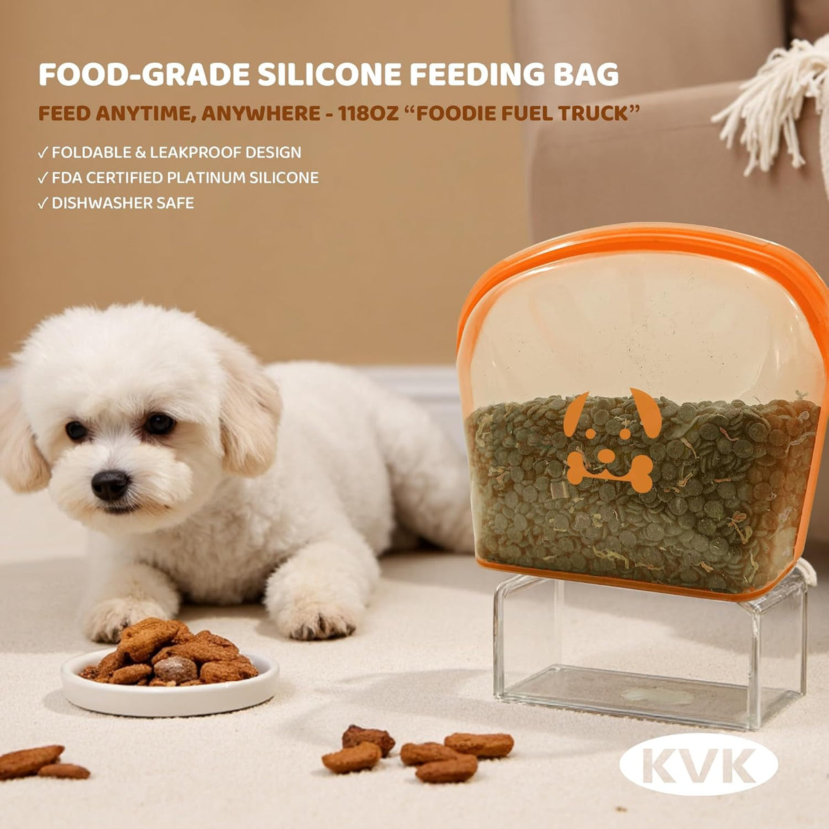 KVK Extra Extra Large Silicone Dog Food Mat 39.4×43.3in and 128oz Silicone Bag Set, Super Size