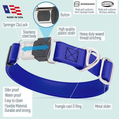 Dogline Biothane Waterproof Dog Collar with Herm Sprenger Black Stainless Steel Quick Release