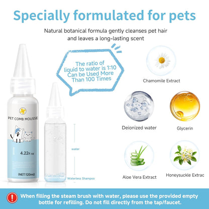 Pet Steam Brush for Dog & Cat - 3-in-1 Steam Grooming Brush for Shedding & Hair Removal - Self