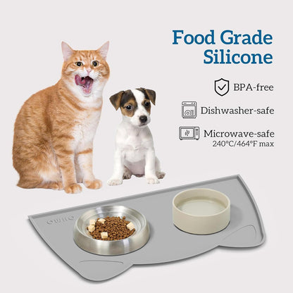 OHMO - Cat Food Mat, Silicone Pet Feeding Mat for Floor Non-Skid Waterproof Dog Water Bowl Tray