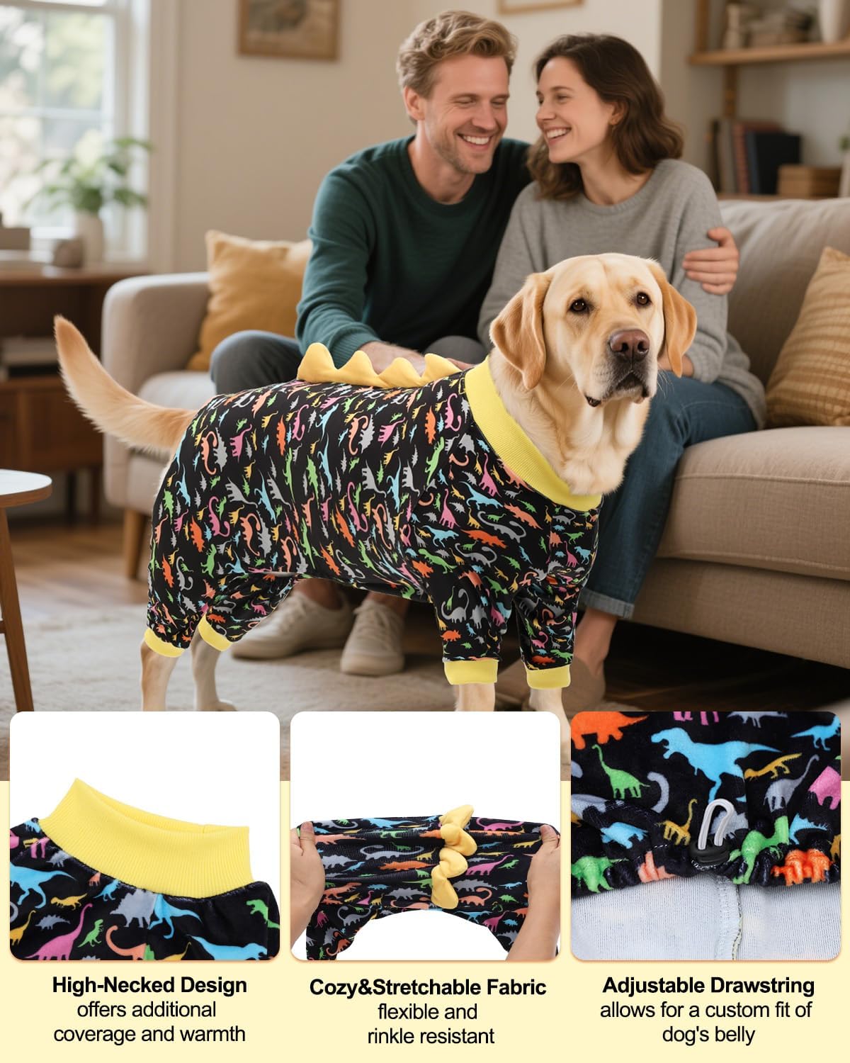 CuteBone Dinosaur Costume Dog Pajamas, Stretchy Spandex Crystal Velvet Sleepwear Coat for Small