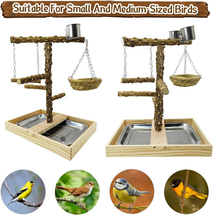 Tfwadmx Bird Perch Natural Wood Stand Toy Parrot Play Stand Platform and Hanging Bird Nests Bird