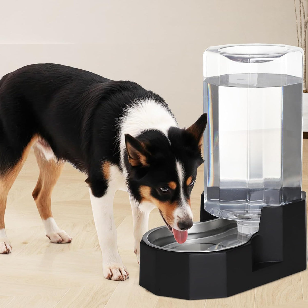 Sfozstra Large Dog Water Dispenser: 8L Automatic Black Water Feeder with Stainless Steel Bowl