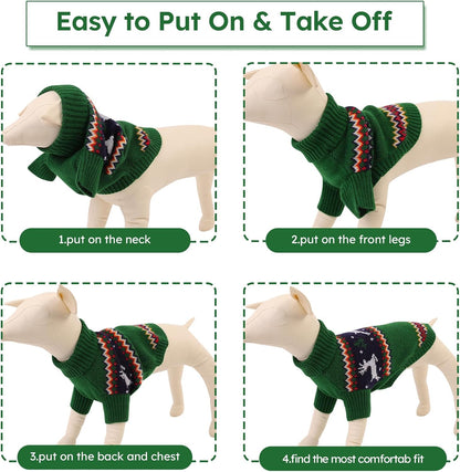 Queenmore Dog Christmas Sweater,Turtleneck Knitted Pullover Xmas Pet Clothes Sweatshirt,Christmas