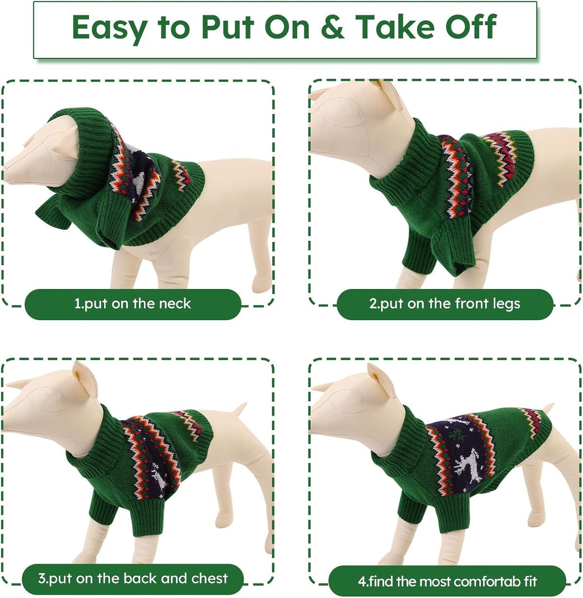 Queenmore Dog Christmas Sweater,Turtleneck Knitted Pullover Xmas Pet Clothes Sweatshirt,Christmas