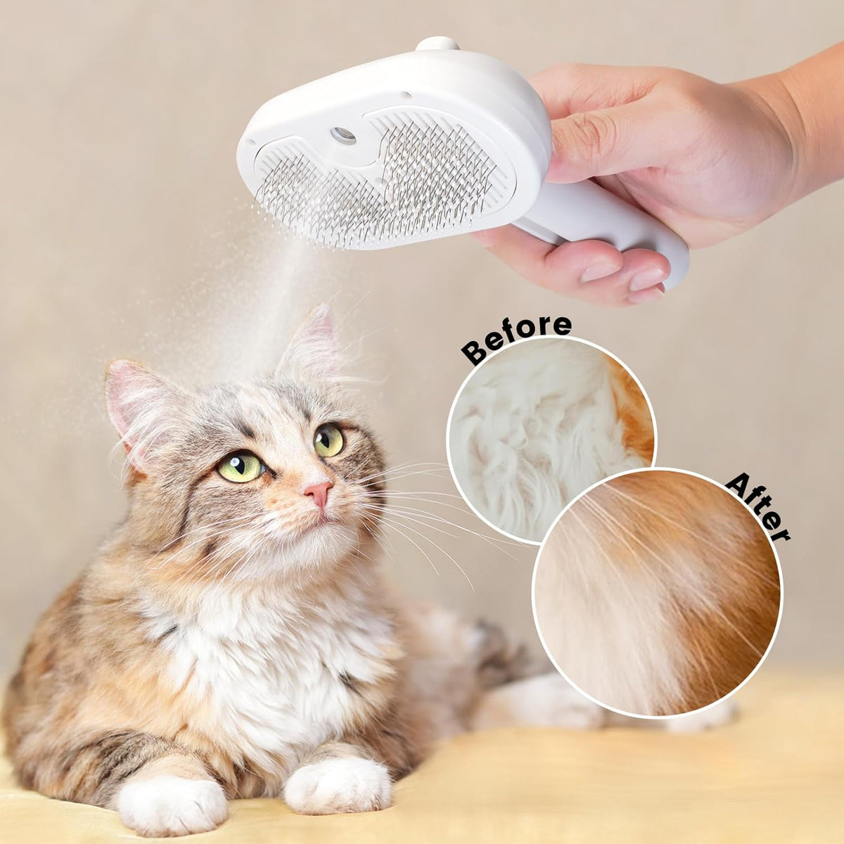 Cat Steam Brush, 3 In 1 Steamy Cat Brush with Release Button and Tank, Anti-Static Pet Spray Hair
