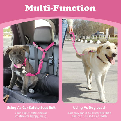 BWOGUE 2 Packs Dog Cat Safety Seat Belt Strap Car Headrest Restraint Adjustable Nylon Fabric Dog