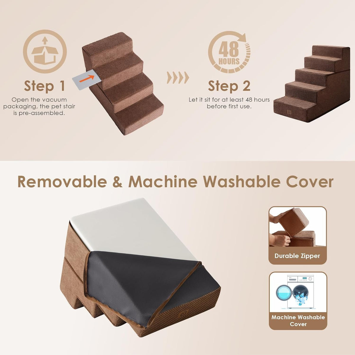 EHEYCIGA Dog Stairs for High Bed 22.5" H, 5-Step Dog Steps for Bed, Pet Steps for Small Dogs and