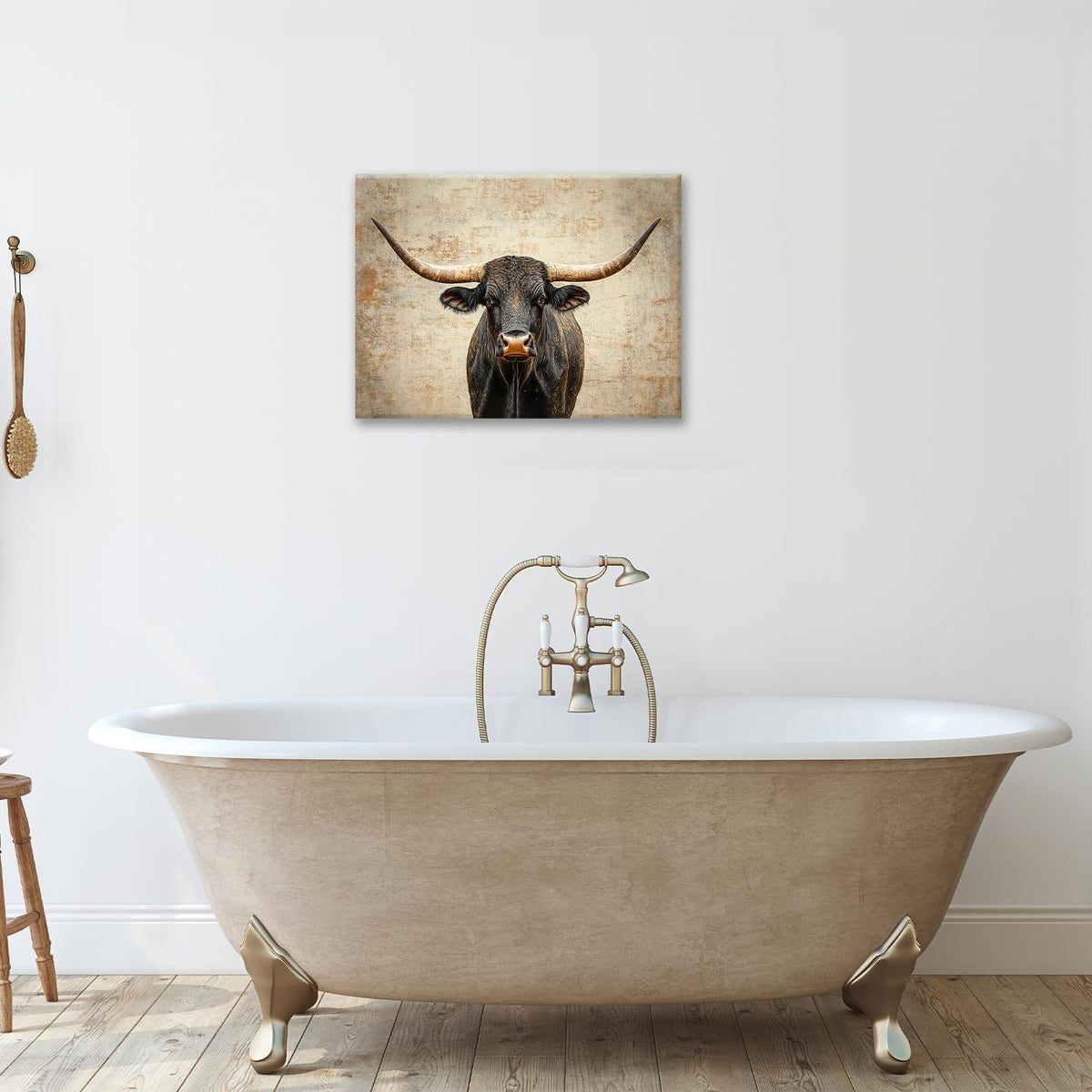 Rustic Highland Cow Pictures Wall Art, Farmhouse Black Cow Bathroom Wall Decor Animal Framed