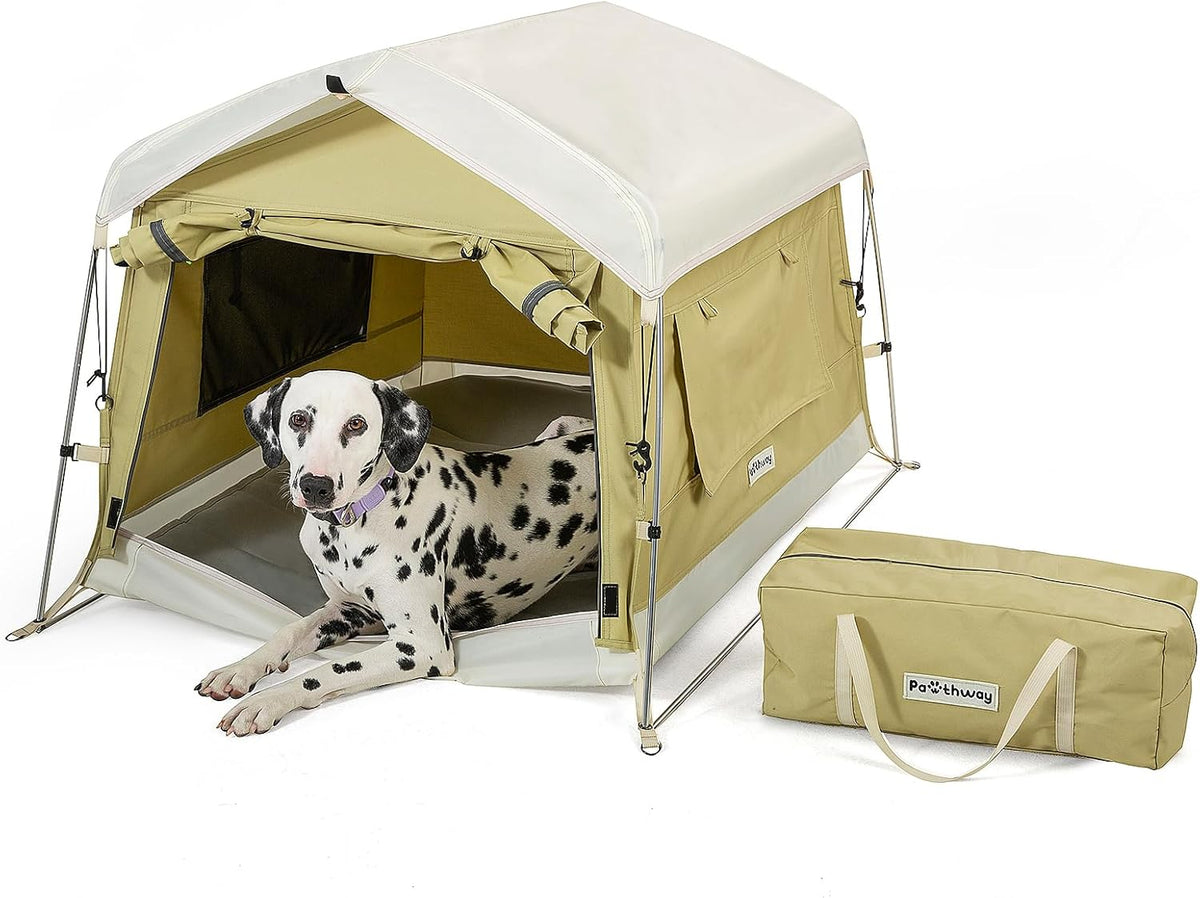 Dog Tent Cotton Fabric, Aluminum Poles and Camping Mat, Outdoor Weatherproof, Dog House Outdoor