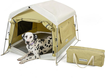Dog Tent Cotton Fabric, Aluminum Poles and Camping Mat, Outdoor Weatherproof, Dog House Outdoor
