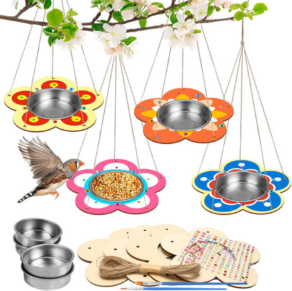 Fennoral 4 Pack Bird Feeder Kits for Kids Make Your Own Bird Feeders Wooden Art and Craft for Girls