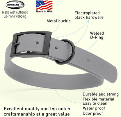 Dogline Biothane Waterproof Dog Collar Strong Coated Nylon Webbing with Black Hardware Odor- Proof