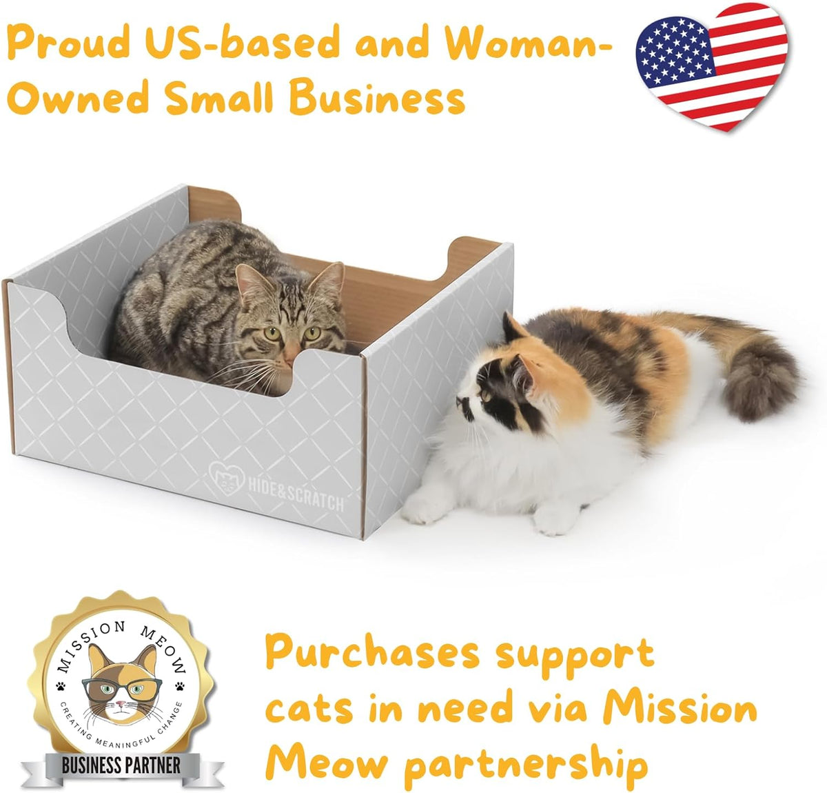 HIDE & SCRATCH Cat Scratcher Box and Cat Bed with Refillable Double-Sided Cardboard Scratch Pad for