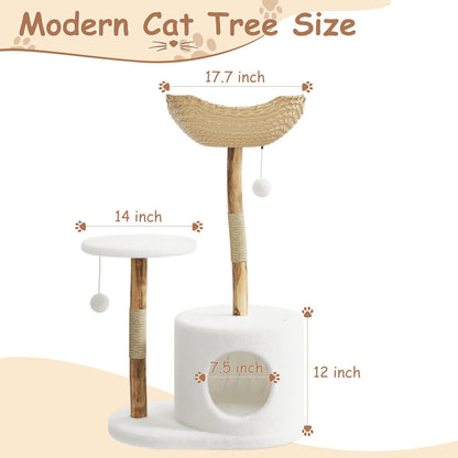 Modern Wood Cat Tree Tower for Large Cats | Luxury Solid Pear Wood Condo with Platforms, Scratching