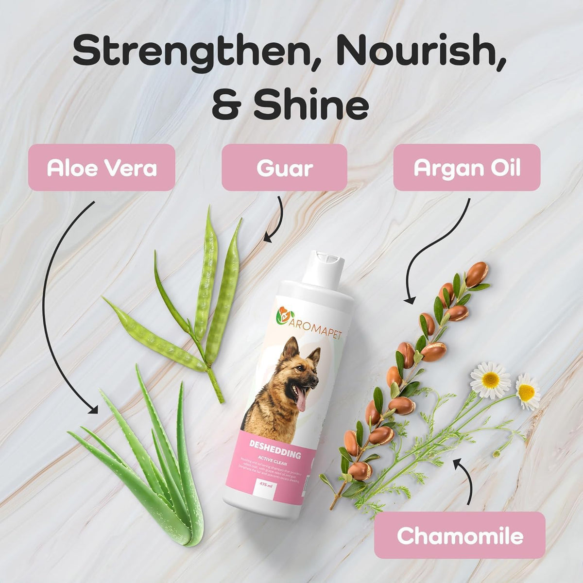 Deshedding Active Clean Dog Shampoo - Deodorizing Dogs Shampoo with Aloe, Argan Oil, Chamomile