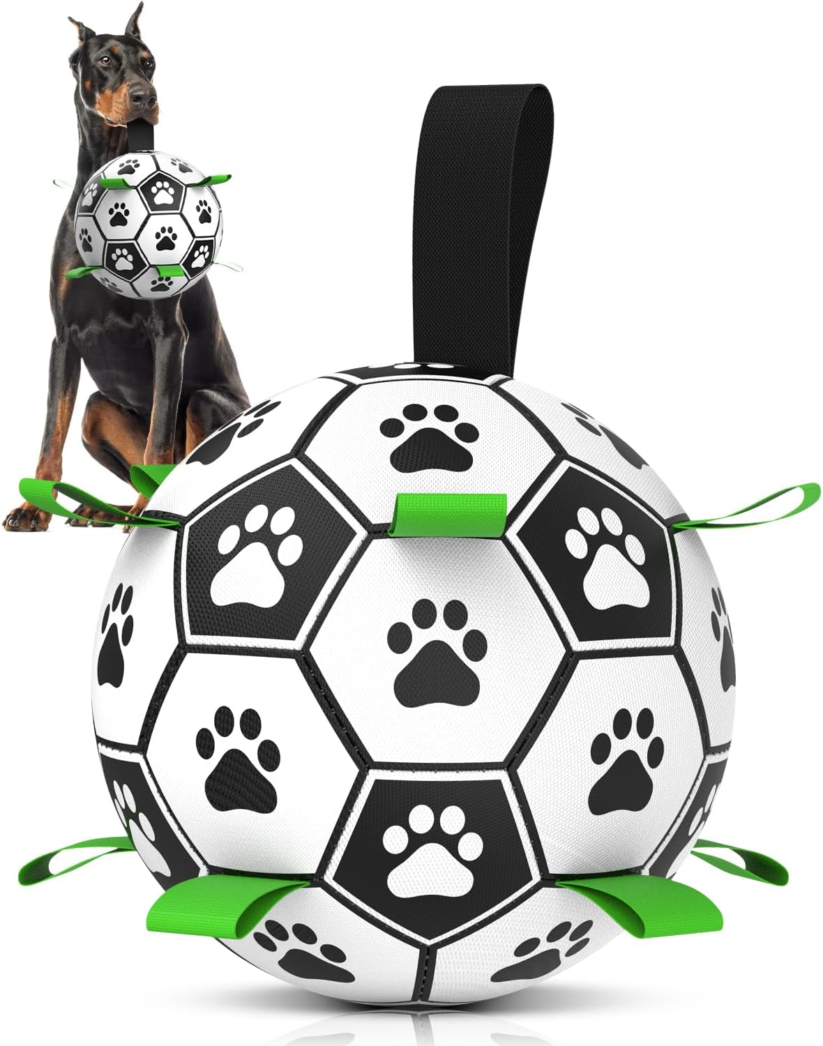 QDAN Soccer Ball with Straps - Durable Giant Dogs Balls, Outdoor, Herding, Floating, Birthday (10